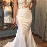 Satin Mermaid Wedding Dresses with Scoop Neckline and Sleeveless Applique