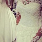 Off Shoulder Satin Wedding Dress with Floor Length Beaded Lace