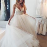 Sexy Ivory Long A-line V-neck Wedding Dress with Spaghetti Straps and Tulle Fabric