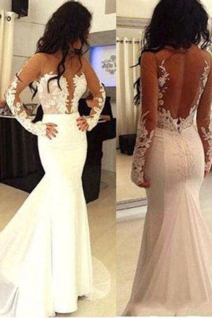 Hot Sale Open Back Long Sleeve Wedding Dress in Sexy Mermaid Style