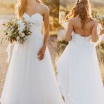 Sexy Sweetheart White Tulle Backless Beach Wedding Dress with Lace Details