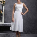 Scoop Neck Tea Length Chiffon Sheath/Column Wedding Dresses with Regular Straps Little White Dress