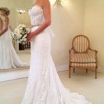 Strapless Sheath Wedding Dress with Court Sweetheart Neckline and Beaded Details