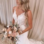 Backless Chiffon Applique Sheath Wedding Dress with Spaghetti Straps and V-neck