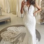Floor Length Tulle Applique Sheath Wedding Dress with V-neck and Spaghetti Straps