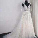 A-Line V-Neck Backless Sequins Wedding Dresses with Shinny Long Sleeves