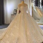Sweetheart Tulle Lace Ball Gown Wedding Dresses with Shinny Long Sleeves