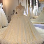 Lace-Up Wedding Dresses with Full Beading Shinny and Long Sleeves