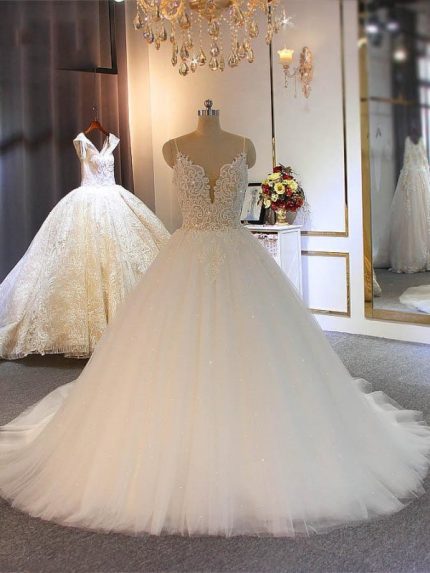 Zipper Boho Wedding Dresses with Shiny Spaghetti Straps