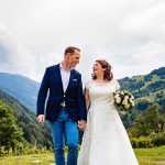 Short Wedding Dresses with Lace Covered Buttons and Short Sleeves