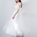 A Line V Neck Short Sleeves Tea Length Bridal Dresses Short Wedding Dress