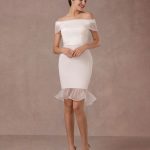 Mermaid Off-The-Shoulder Satin Vintage Wedding Dress with Ruffles Mini Bridal Summer Wedding Dresses Short Wedding Dress