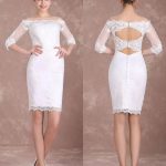 Sheath Lace Bridal Dress Ivory Off The Shoulder Half Sleeve Illusion Knee Length Column Wedding Reception Dress Short Wedding Dresses