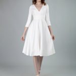 V Neck 3/4 Length Sleeves A-Line Knee Length Bridal Dress Short Wedding Dresses