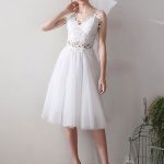 V Neck Sleeveless A Line Natural Tea Length Waist Organza Bridal Dresses Short Wedding Dresses