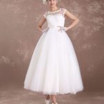 Vintage Bridal Dress Open Back Polka Dot Ivory A Line Tea Length Wedding Reception Dress Short Wedding Dresses