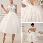 Vintage Bridal Gown Backless Lace Beading Pleated Sequins Illusion Wedding Reception Dress Short Wedding Dresses