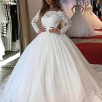 Elegant Off Shoulder Ball Gown Bridal Wedding Dress with Chapel Lace and Pleated Details