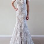 Ivory Lace Mermaid Wedding Dress with Court Train and Off Shoulder Half Sleeves