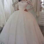 Court Train Tulle Lace Bridal Wedding Dress with Long Sleeves in Off Shoulder Design