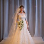 Sweep Lace Ball Gown Wedding Dress with Off Shoulder Long Sleeves