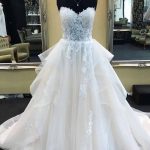 Long A-Line Strapless Lace Tulle Wedding Dress Showprettydress