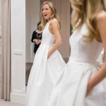 Criss Cross Back Satin with Pockets Cheap Wedding Dress Simple A-Line Design