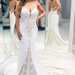 Spaghetti Strap Column Wedding Dress with Train Simple and Backless