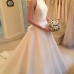 Long A Line Halter Satin Backless Wedding Dress with Bow Simple and Chic