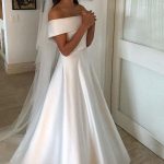 Long A Line Satin Off The Shoulder Wedding Dresses Simple and Graceful