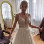 Long A-line V-neck Open Back Tulle Lace Wedding Dress Simple and Ethereal