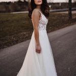 Long A-line V-neck Tulle Backless Wedding Dress Simple and Romantic