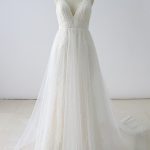 Long A-line V Neck Tulle Wedding Dress Simple and Stunning