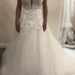 Long Lace Tulle V-neck A-line Backless Wedding Dress Simple and Timeless