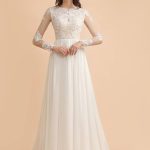 Long Sleeves Lace Floor Length Boho Wedding Dresses Simple and Romantic