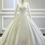 Long Sleeves Satin Wedding Dresses with Train Simple and Graceful