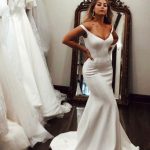 Off the Shoulder Beach Elegant Long Wedding Dress Simple and Ethereal