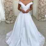 Retro White Off the shoulder A line Bridal Gowns Simple and Classic