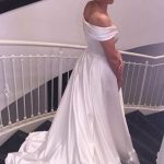 Satin Off-the-shoulder Sexy Sweep Train Beach Wedding Dress Simple and Alluring