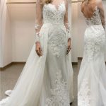 Sheath Long Sleeves Tulle Appliques Open Back Wedding Dress Simple and Elegant