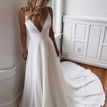 Spaghetti-Strap V-Neck Sweep Train Ruffles Wedding Dresses Simple and Romantic