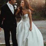 Sweetheart Satin Beach Wedding Dress with Bowknot Simple and Affordable