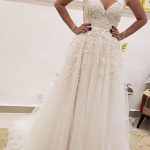 Tulle Lace Illusion Back A-Line V Neck Wedding Dress Simple and Enchanting