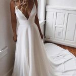 V Neck Chiffon A Line Covered Button Boho Wedding Dresses Simple and Bohemian
