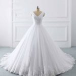 V-Neck Lace-Up Ruffles Ball Gown Wedding Dresses Simple and Glamorous