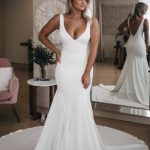 V Neck Mermaid Wedding Dress with Long Train Simple and Sensual