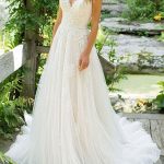 Wedding Dress A Line V Neck Sleeveless Floor Length Beach Bridal Dresses With Train Simple and Romantic
