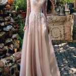 Wedding Dress Tulle A Line Illusion Neck Lace Applique Floor Length Long Sleeve Tulle Boho Wedding Bridal Dresses With Train Simple and Dreamy