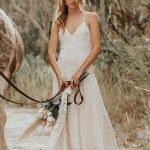 Wedding Dress  V Neck Straps Sleeveless Floor Length Boho Bridal Gown Simple and Ethereal