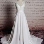 Wedding Dress A Line Lace V Neck Sleeveless Bows Bridal Dresses With Chapel Train Simple and Romantic